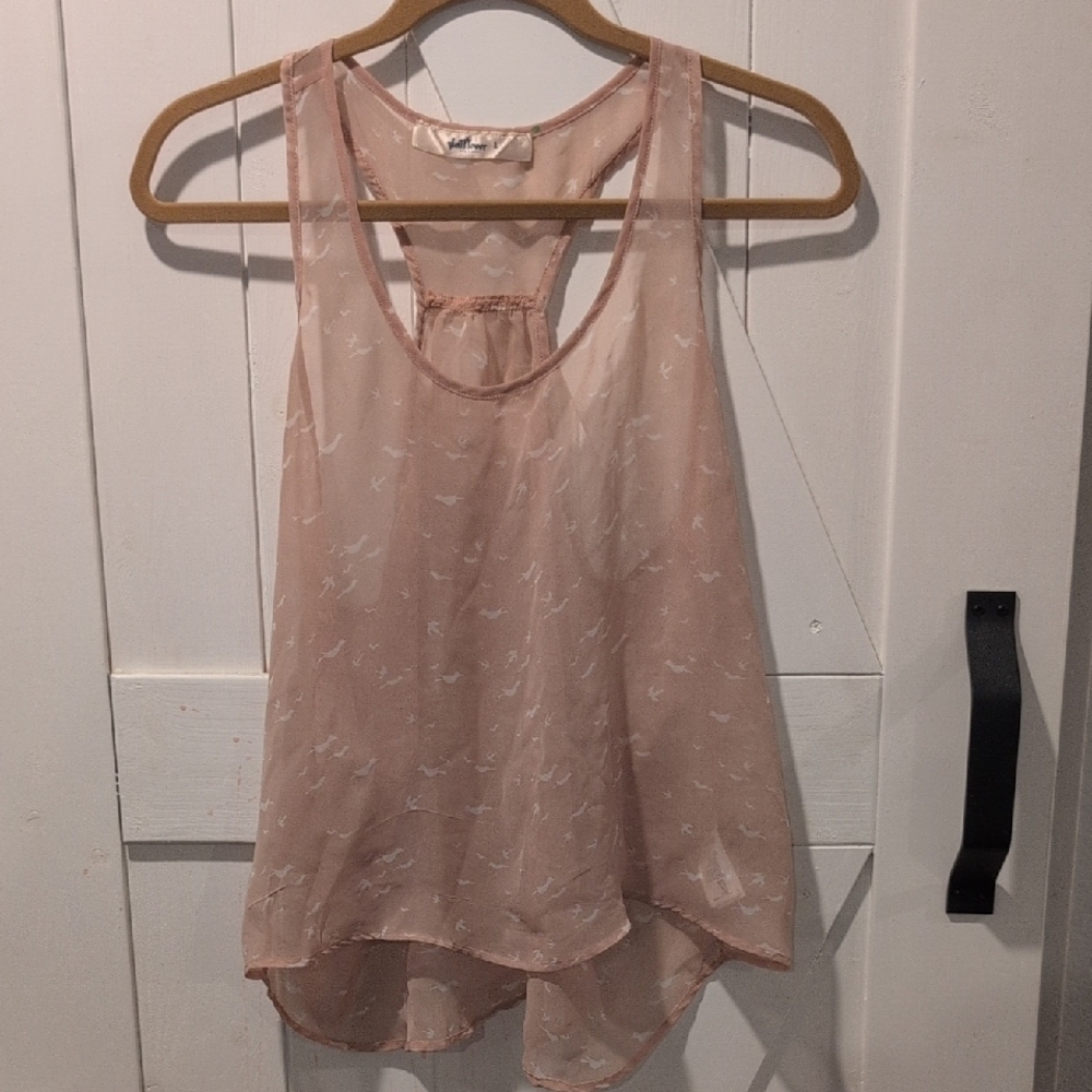 Wallflower Pale Pink Asymmetrical Racerback Sheer Tank. Beautiful, Flowy, Sz. L